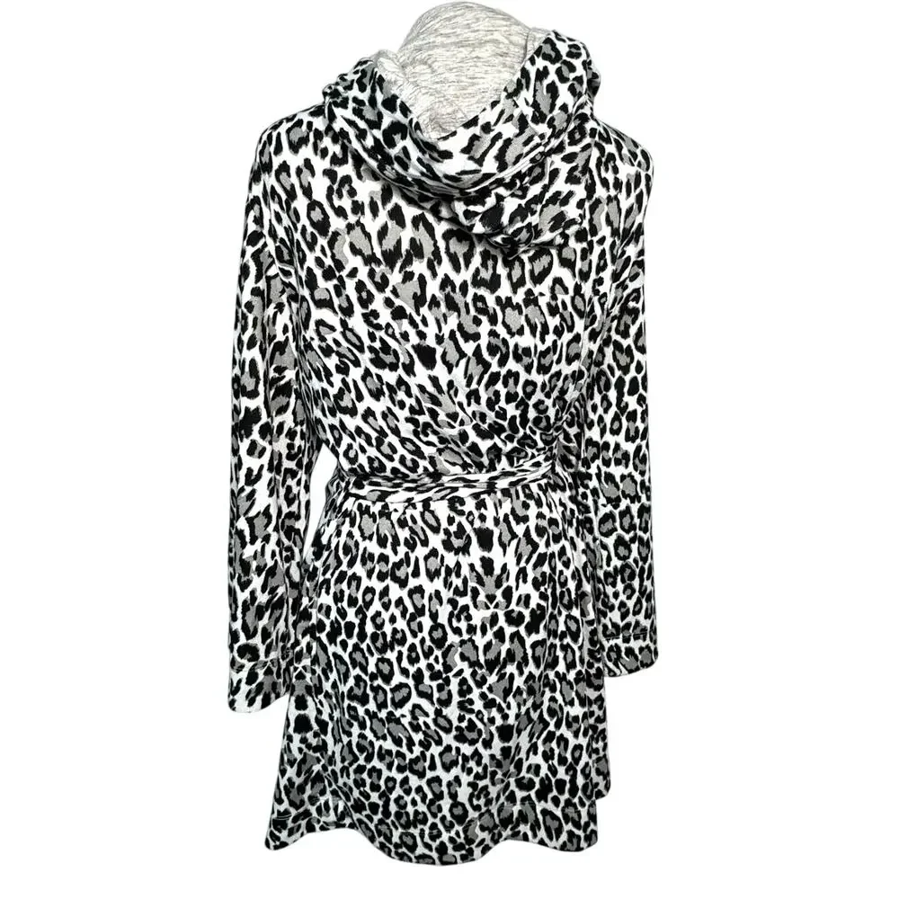BLUE LIFE Women's S/M White Leopard‎ Print Robe Belted Soft Thick Made in USA